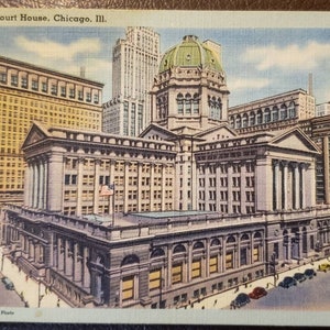 CHICAGO IL Illinois US Court House 1940s Vintage Linen Post Card