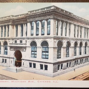 Cartão Postal 1900s CHICAGO IL Illinois Public Library Building Michigan Avenue Vintage