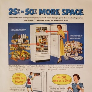 1951 General Electric GE Refrigerator Freezer Kitchen Appliance Housewife Vintage Print Ad