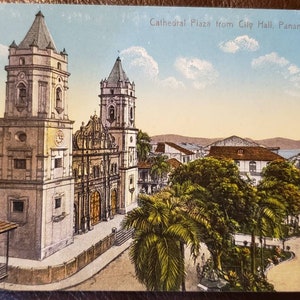 Cartão Postal Panama City PANAMA Cathedral Plaza da Prefeitura Vintage