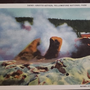 GROTTO GEYSER Yellowstone National Park Montana MT Curt Teich Vintage Post Card