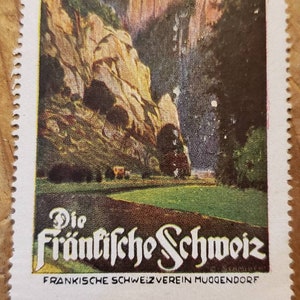 Vintage Deutsche Werbung Poster Stempel Deutschland Die Fränkische Schweiz Muggendorf Ansicht