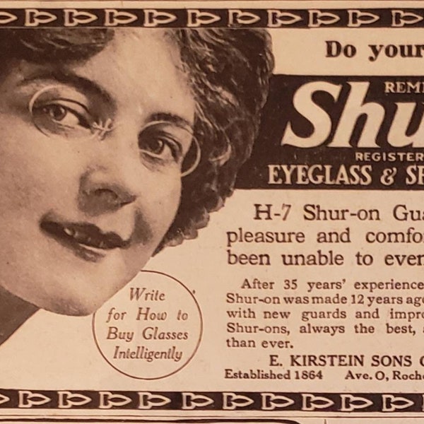 1912 SHUR-ON GUARDS Eyeglass Spectacle Mountings  Vintage Print Ad