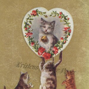 Instant Digital Download CATS HEART LOVE Post Card Art Vintage Digital Image File Stampabile Scrapbooking Collage Crafting