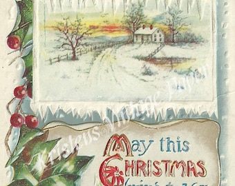 Merry Christmas - Holiday - Vintage Post Card - DIGITAL Post Card - Digital Download - Printable Post Card - Winter Scene