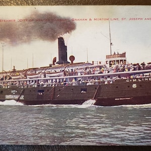 Cartão Postal 1908 Steamer City of Benton Harbor Graham & Morton Line St Joseph e Chicago Vintage