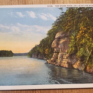 WISCONSIN DELLS WI River The Stone Face 3706 Vintage Post Card