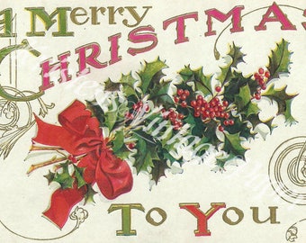 Merry Christmas - Vintage Christmas Post Card - DIGITAL Post Card - Digital Download - Printable Post Card - 1915