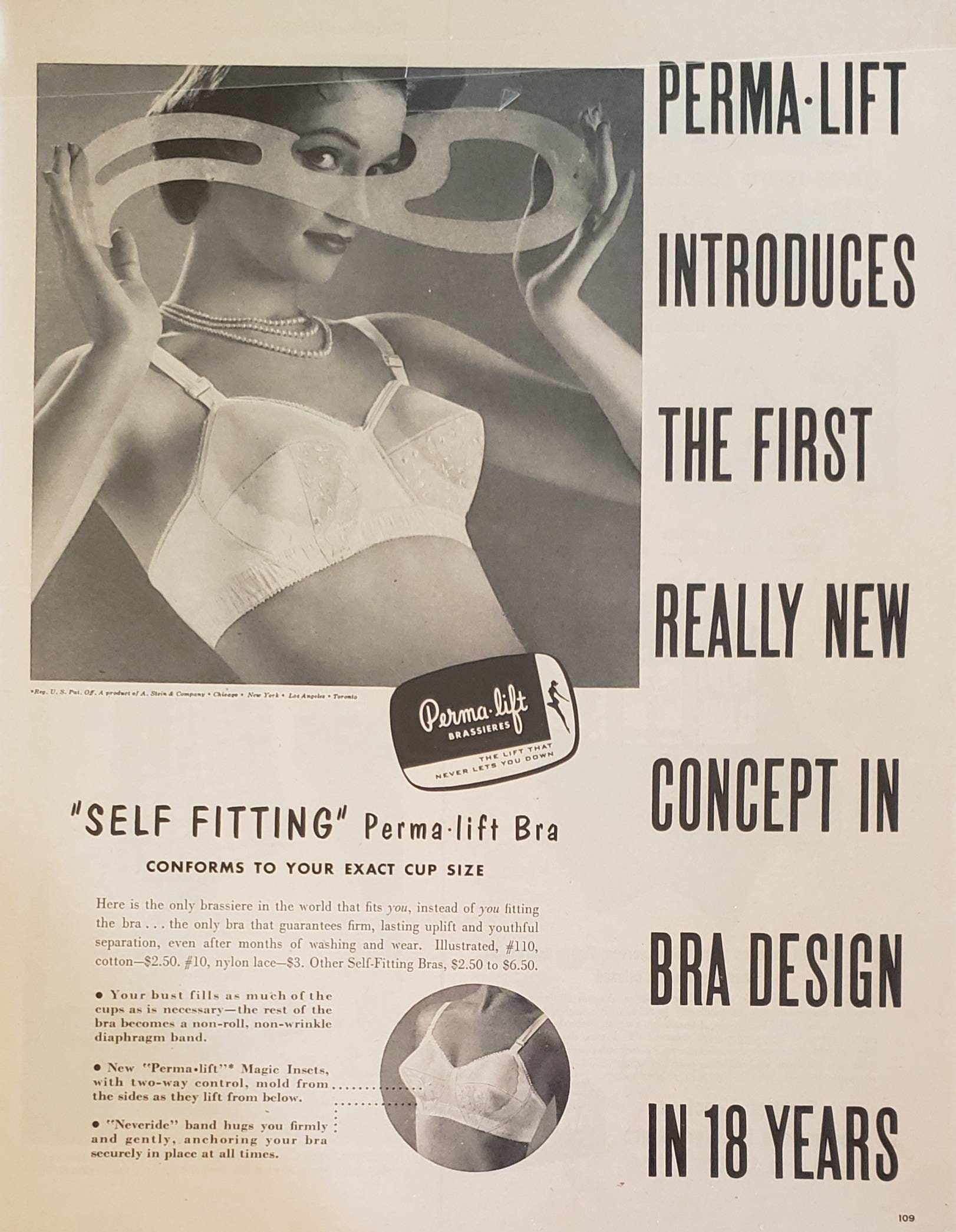 1963 PERMA-LIFT Self Fitting Brassiere Bra Design Lingerie Womens Clothing  Fashion Vintage Print Ad 