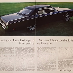 1969 CHRYSLER IMPERIAL Luxury Car Auto 2 pagine Vintage Print Ad