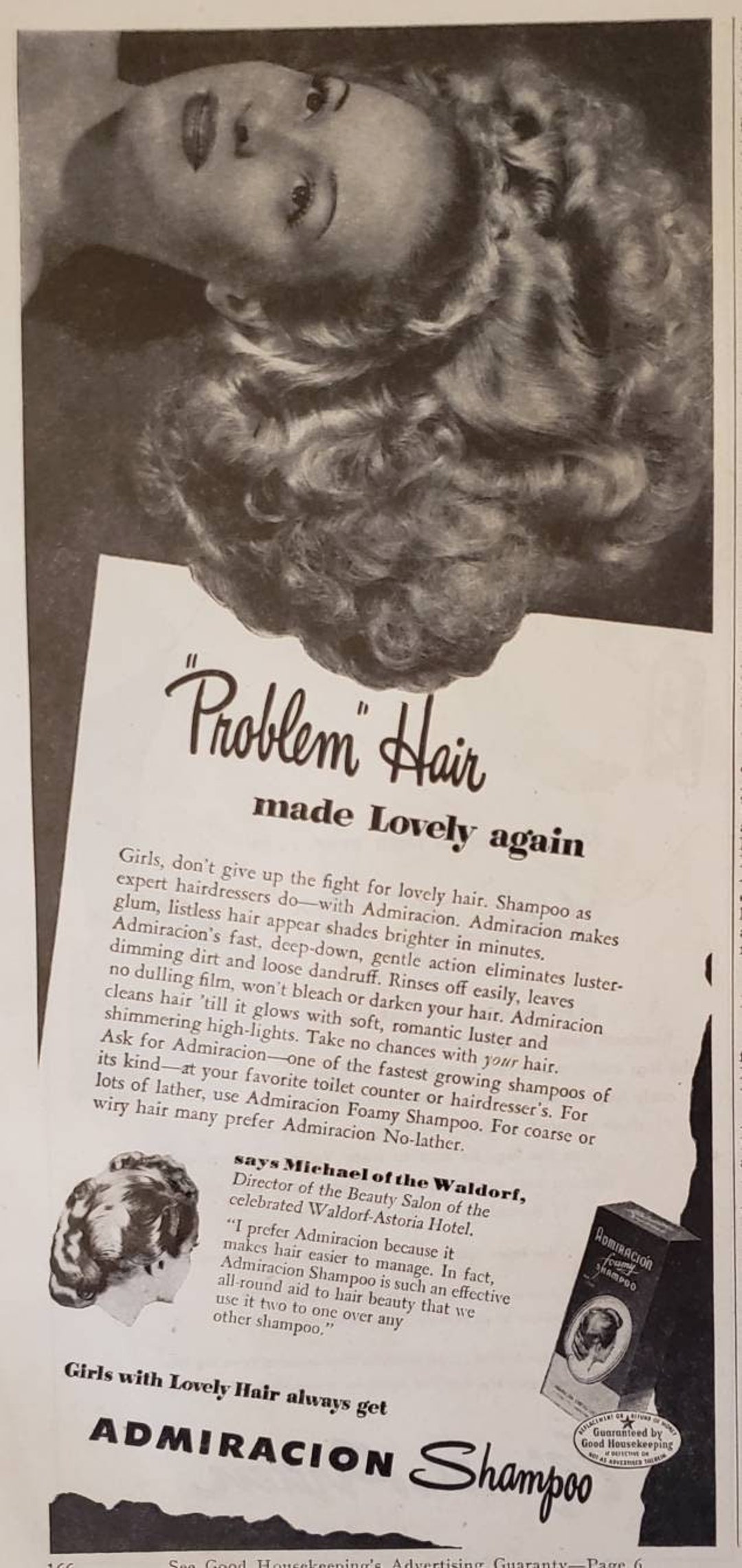 1946 ADMIRACION Foaming Shampoo Lovely Hair Beauty Vintage Print Ad - Etsy