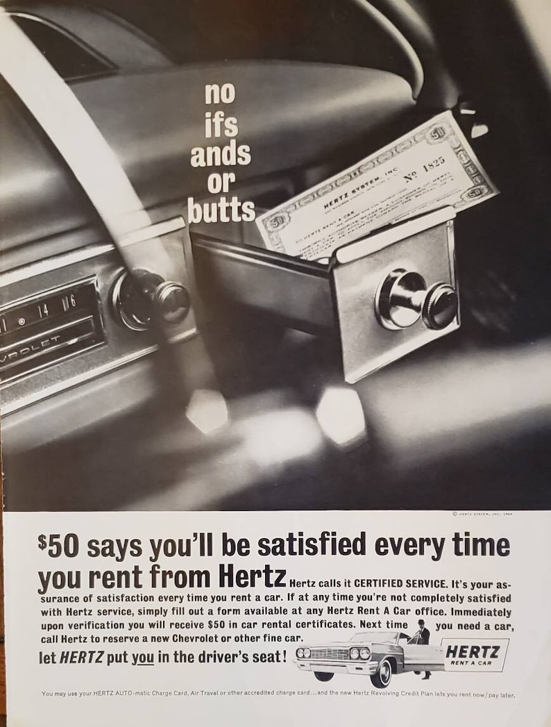 1964 HERTZ Rent A Car Rental Cars Ashtray TEACHER'S Blended Scotch Whisky Alcohol Drink Vintage Print Ad image 1