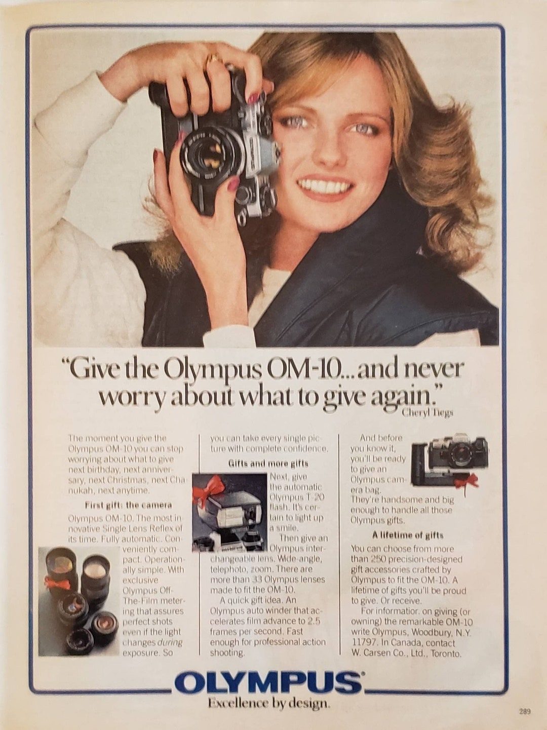 1981 OLYMPUS OM-10 Camera Photography Gift Cheryl Tiegs Vintage