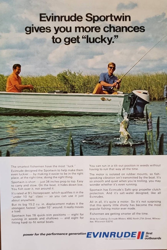 1971 EVINRUDE Sportwin Outboard Boat Engine Motor Fishermen Fishing OREGON  Travel Tourism Mt Hood Water Vintage Print Ad 