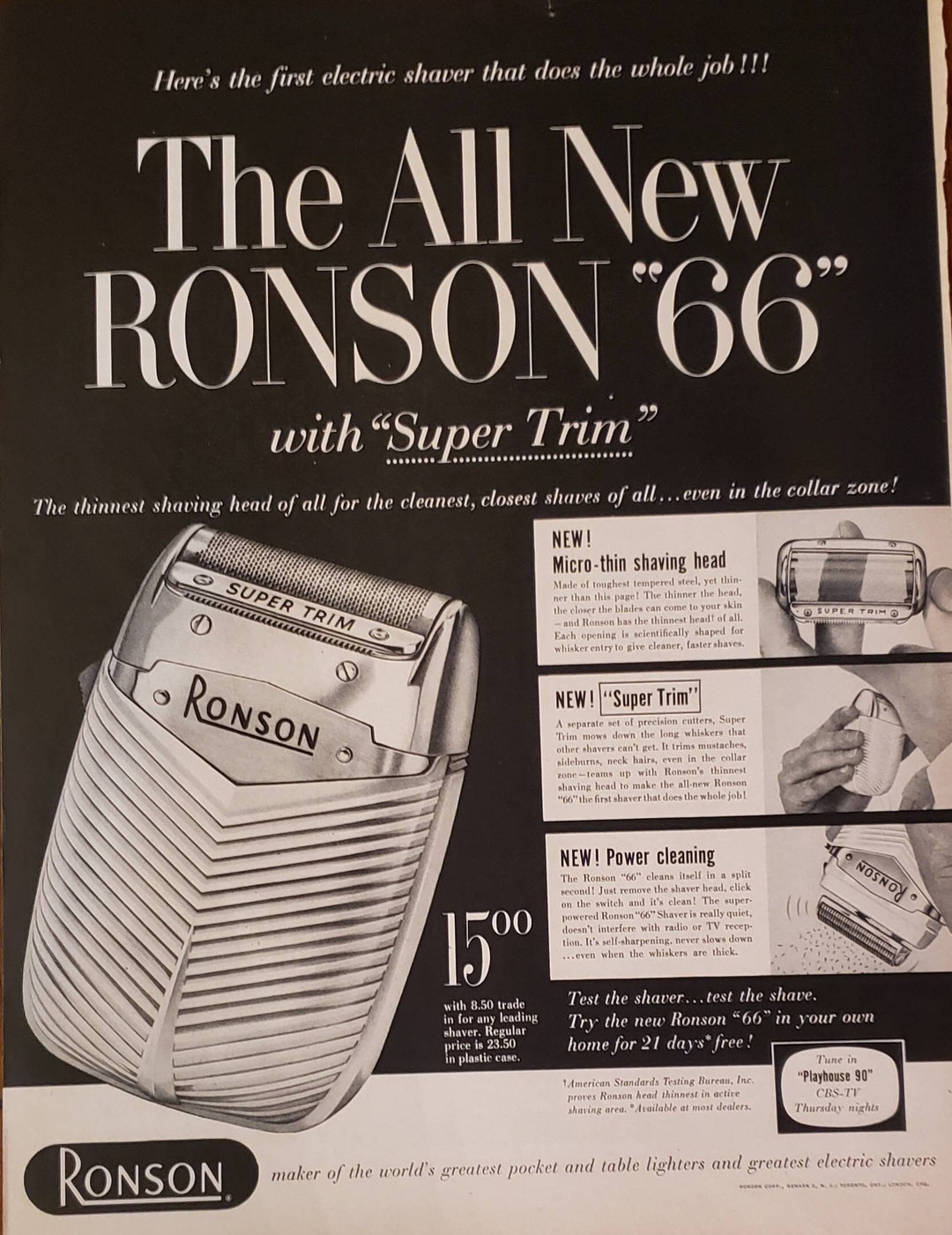 1956 RONSON 66 Super Trim Electric Shaver NYSE Monthly Etsy