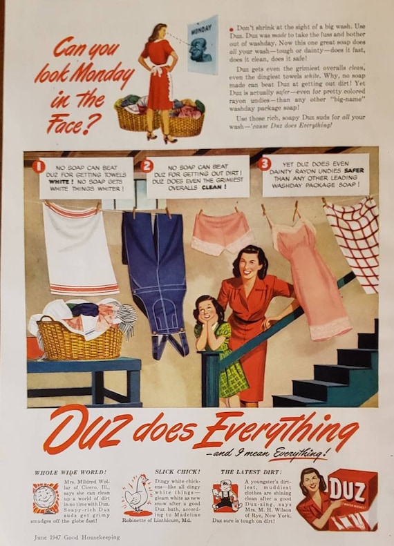 1947 CAMPBELL'S Beef Noodles Soup Family Dinner Food DUZ Laundry