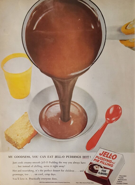 1954 JELLO Chocolate Pudding Pie Filling Food Vintage Print Etsy