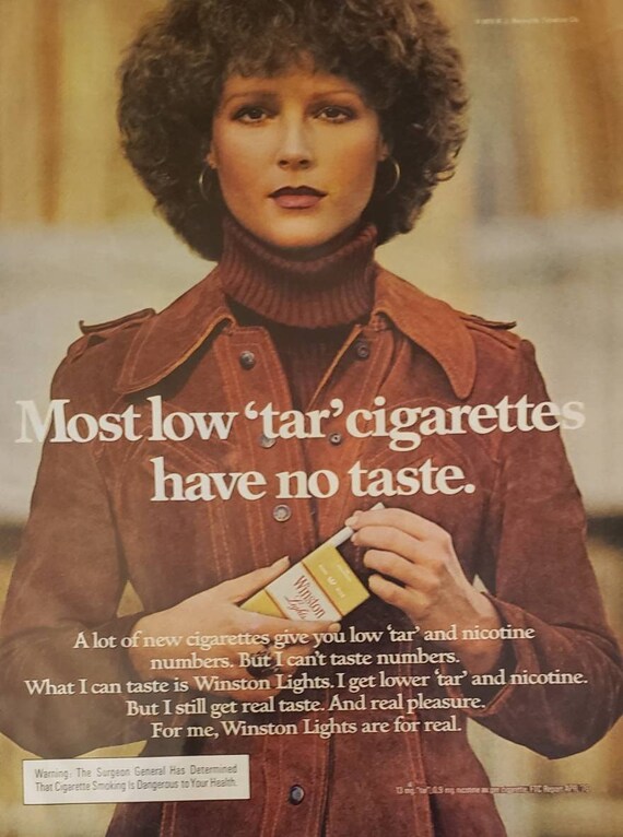 how much was a pack of cigarettes in 1976 1976 WINSTON LIGHTS Low Tar Tobacco Cigarettes Smoking Woman Vintage Print  Ad