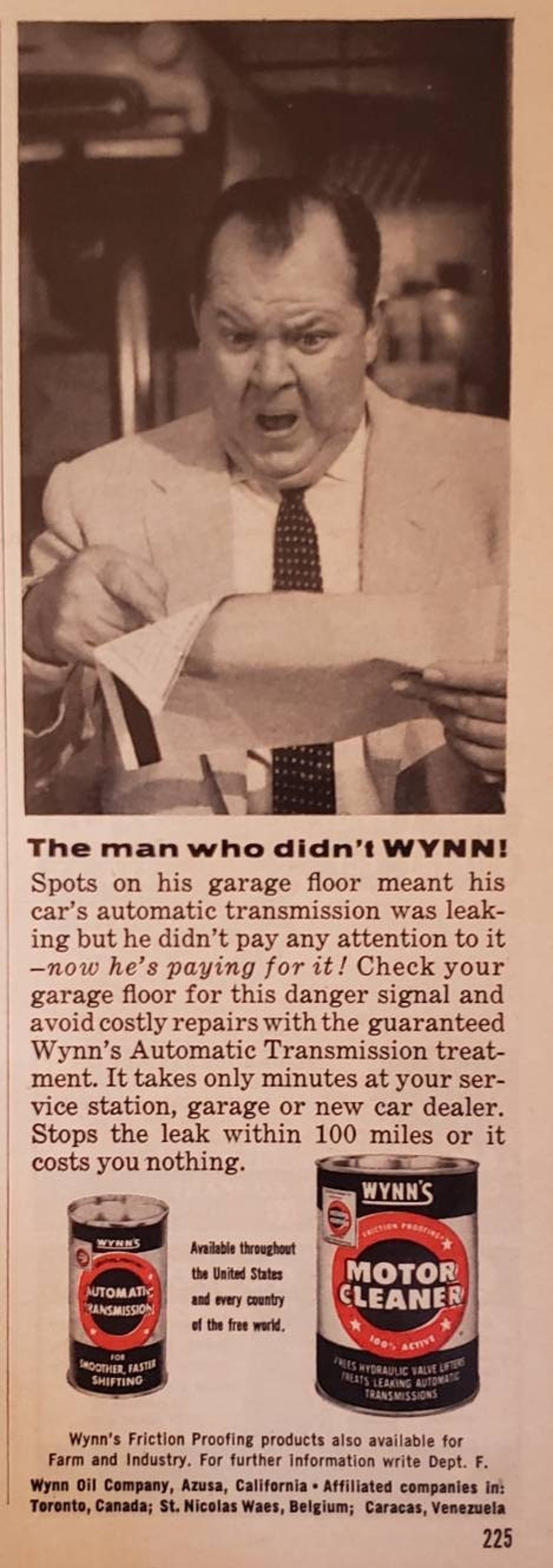 1960 WYNN OIL COMPANY Wynn's Automatic Transmission Treatment Motor