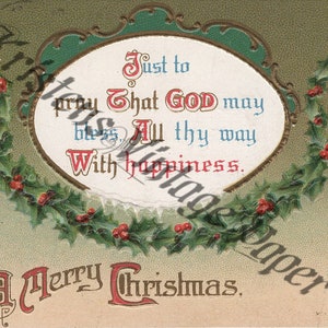 Digital Download File MERRY CHRISTMAS Digital Image File Holly God Bless 1910s Vintage Postcard Holiday Printable Scrapbooking Collage