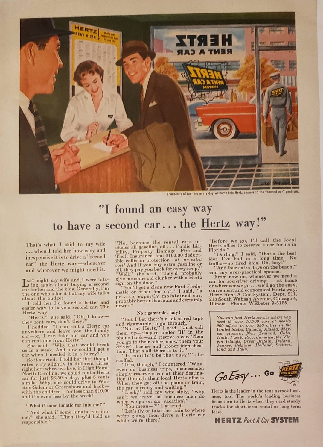 1955 HERTZ Rent A Car Rental Cars Second Vehicle Auto Vintage - Etsy