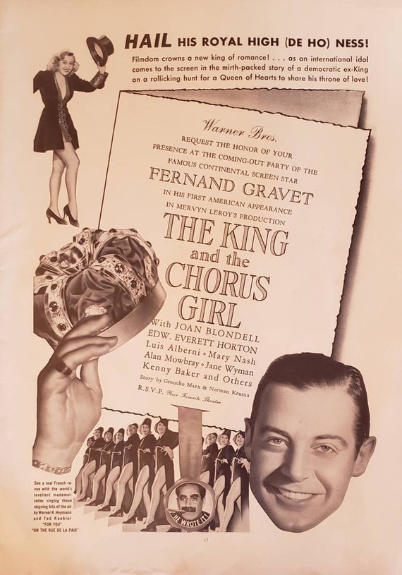 1937 the King and the Chorus Girl Warner Brothers Hollywood Etsy