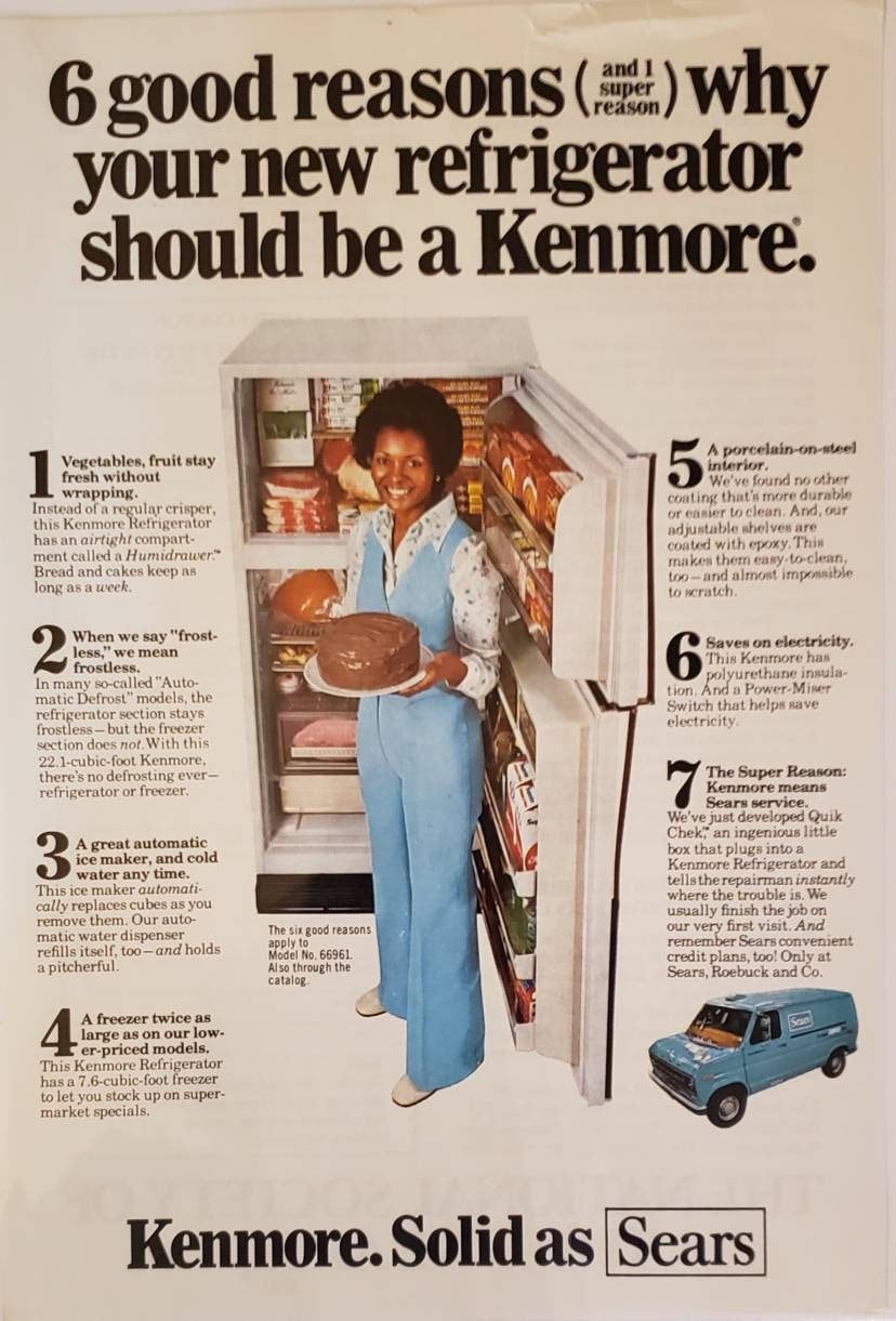 1976 KENMORE SEARS Refrigerador Congelador Electrodomésticos de
