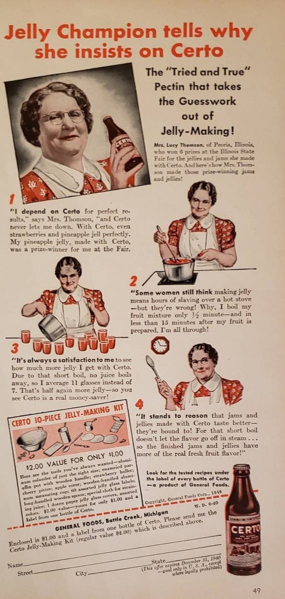 1940 CERTO Pectin Jelly-making Jelly Champion SUNNYBROOK EGGS Poached Egg  Vintage Print Ad 