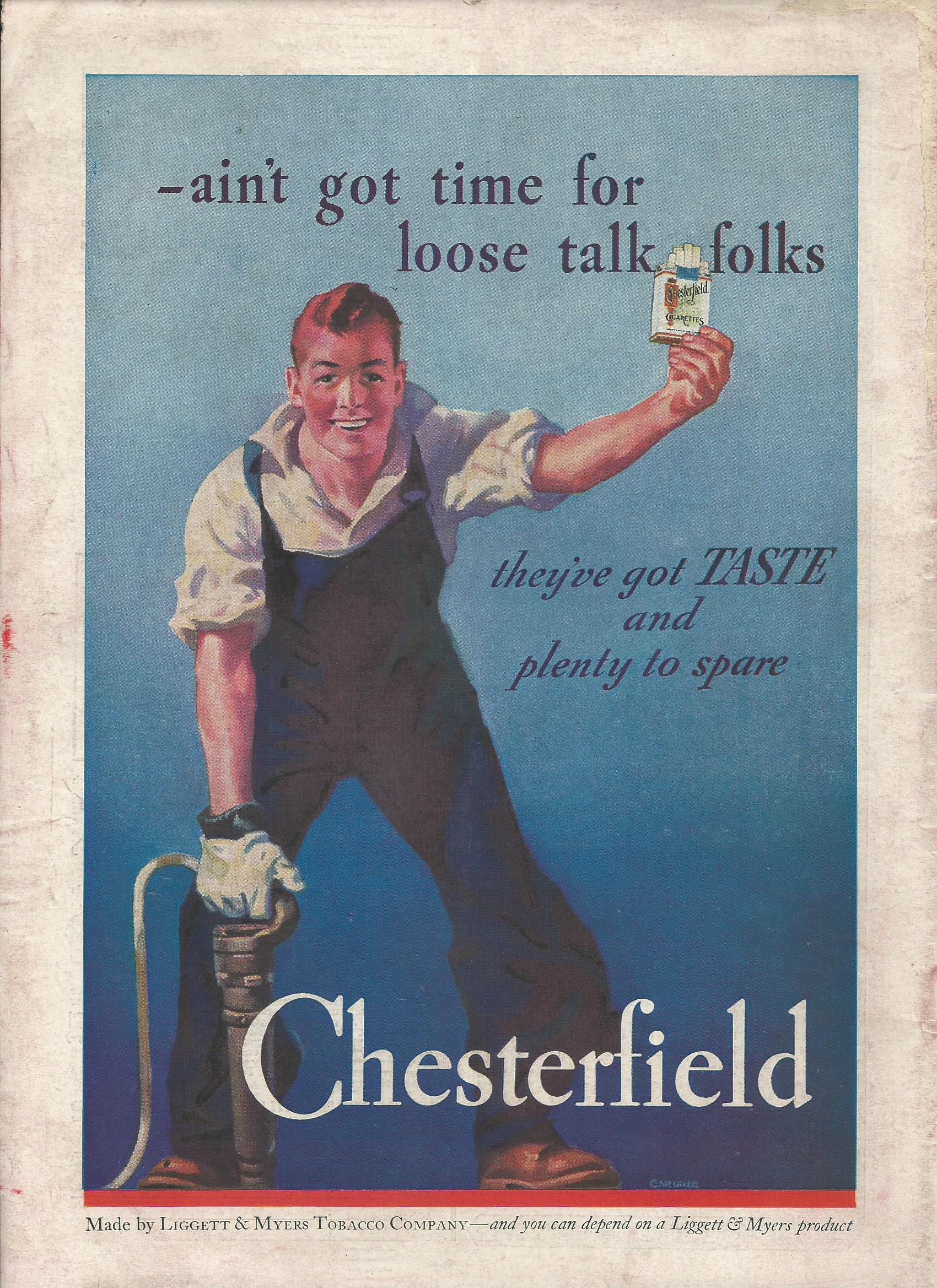 1930s CHESTERFIELD Cigarettes - Vintage Ad - Working Man - Tobacco -  Smoking - Liggett & Myers - Retro - Wall Decor - Wall Art