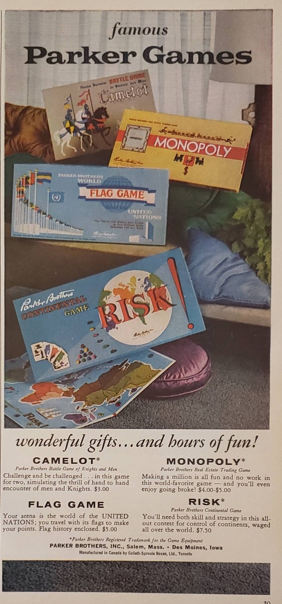 1961 PARKER BROTHERS Board Games Camelot Monopoly Flag Game Etsy