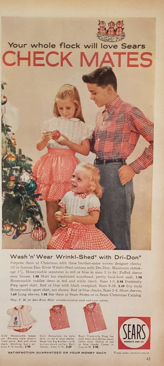 1958 SEARS Check Mates Childrens Clothing Fashion Dan River Wrinkl