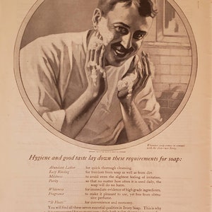 1922 IVORY SOAP Health Hygiene Man Washing Face Lather Vintage Print Ad
