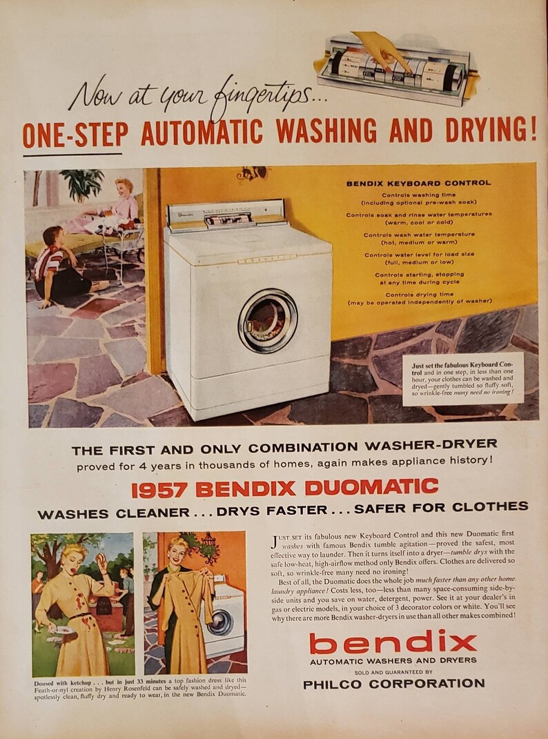1957 BENDIX DUOMATIC Automatic Washer Dryer Appliance Philco Etsy