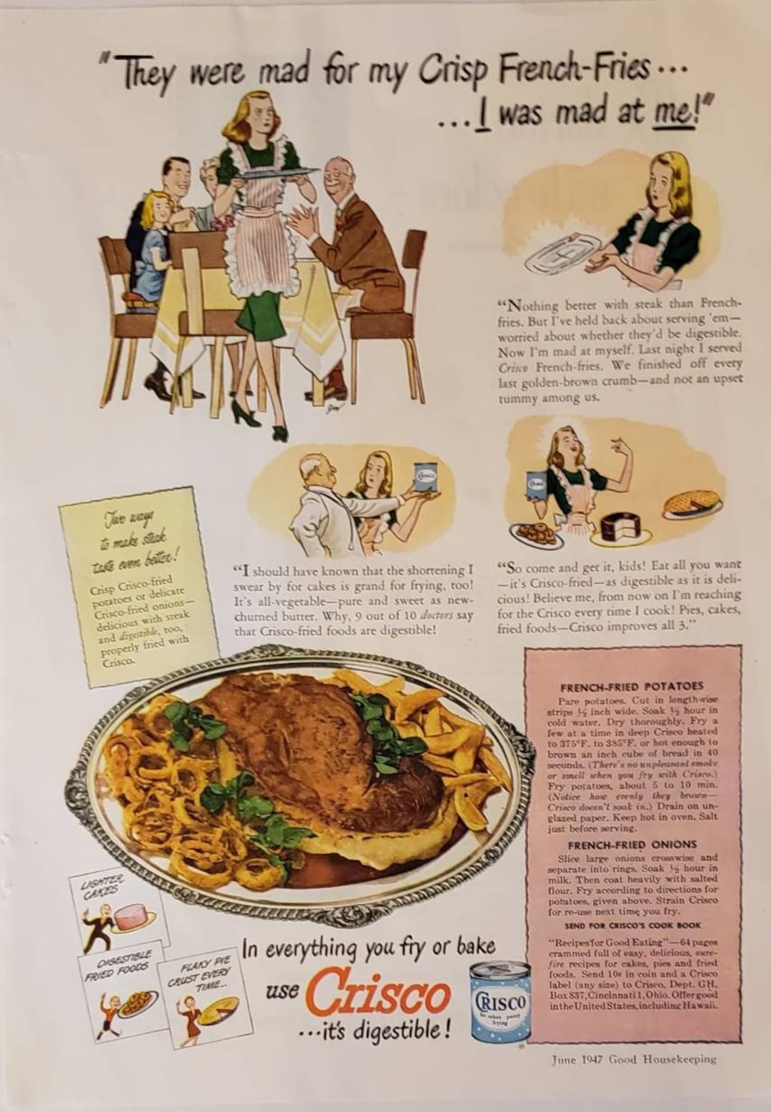 1947 CRISCO Shortening Fried Food French Fries IVORY FLAKES Laundry