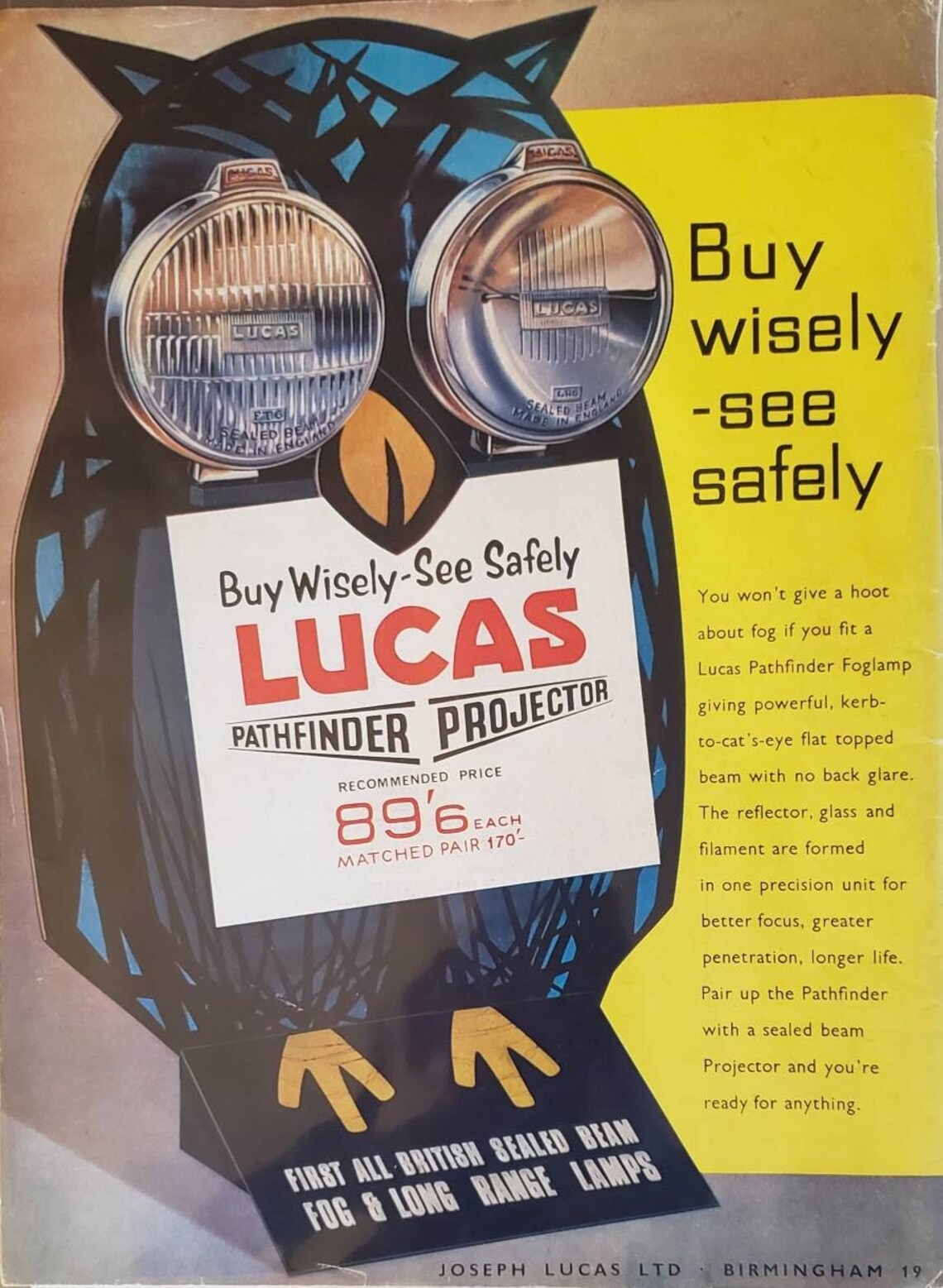 1965 LUCAS Pathfinder Foglamp British Car Lights Owl SHELL Oil Etsy