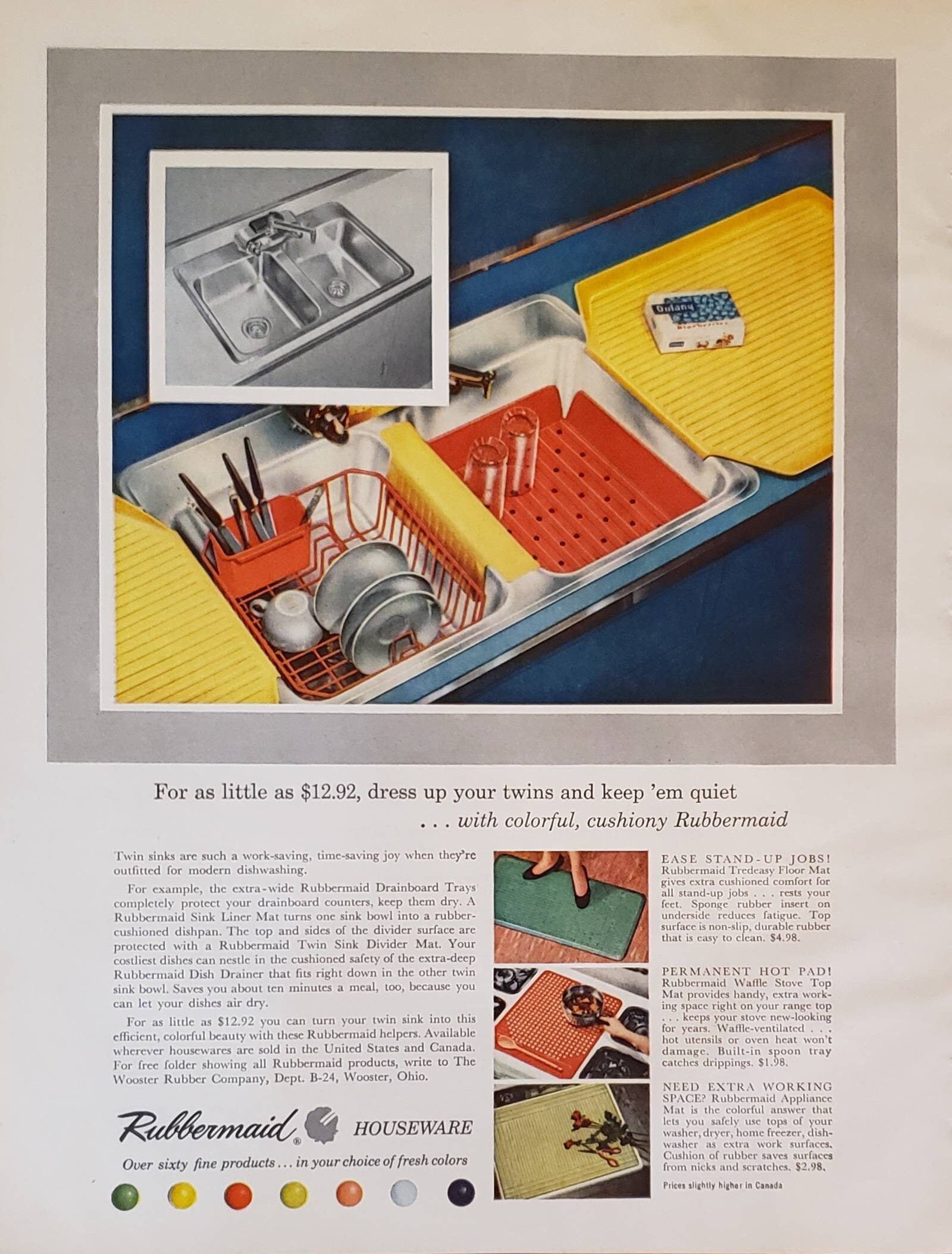 1954 RUBBERMAID Housewares Sink Dish Drainer Mats GOLD MEDAL Flour