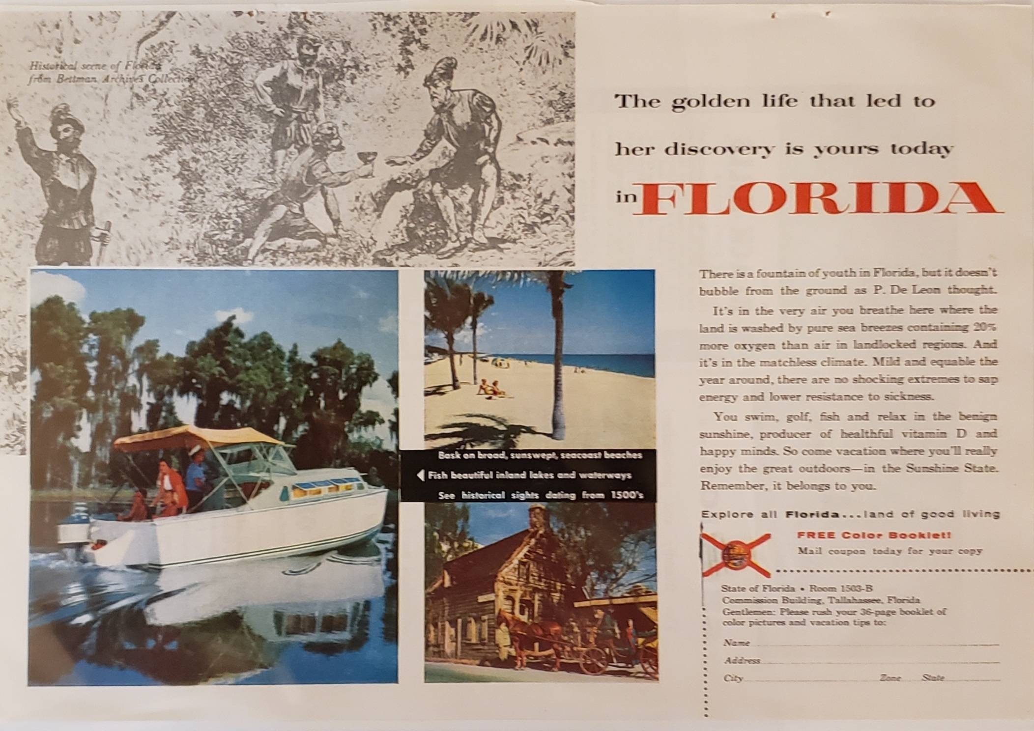 1947 Miami Beach, Florida: Winter Time, Summer Time Vintage Print Ad