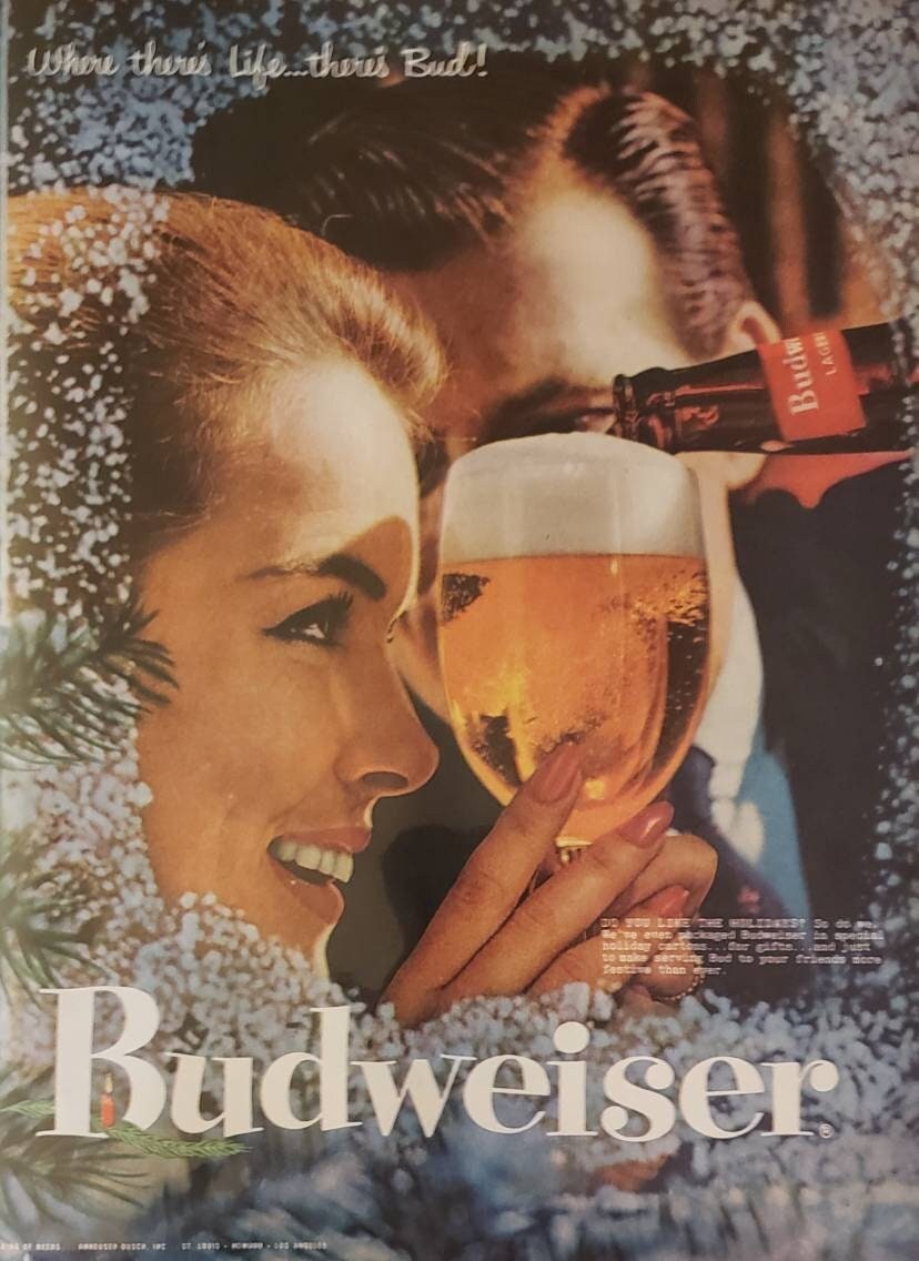 1956 BUDWEISER Beer Anheuser Busch Winter Holidays Snow Bud Drink Alcohol Vintage Print Ad