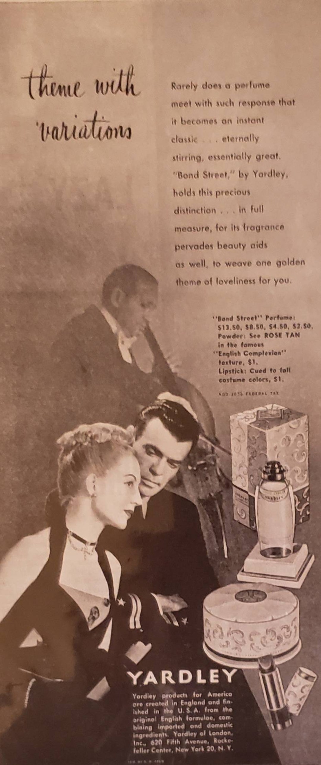 Buy 1945 YARDLEY Bond Street Perfume Fragrance Powder Cosmetics Lipstick  England English Beauty Vintage Print Ad Online in India