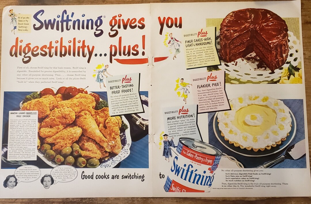 1951 SWIFTNING Shortening Cooking Baking Food Fried Chicken Etsy