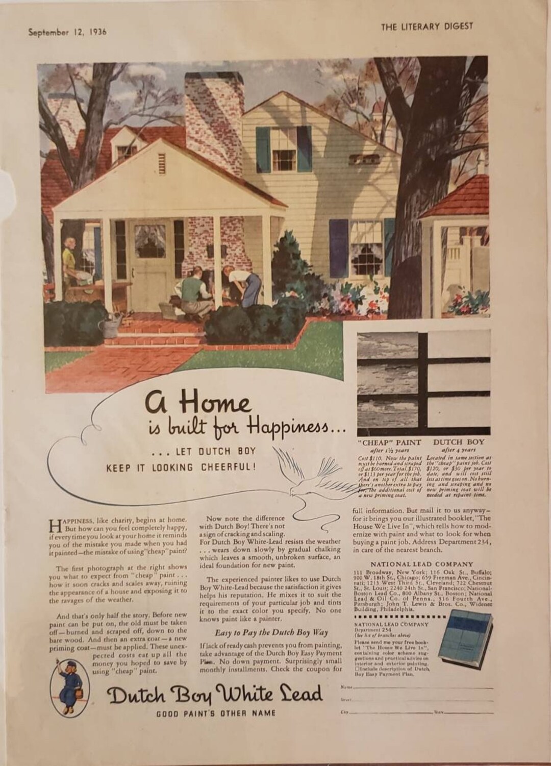 1936 DUTCH BOY White Lead Paint House Home Vintage Print Ad - Etsy Ireland