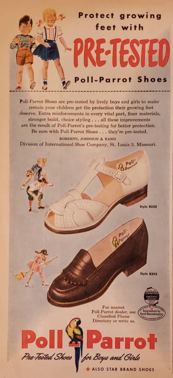 1947 POLL PARROT Pre-tested Kids Boys Girls Shoes Fashion Vintage