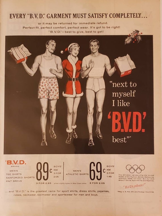 1956 B.V.D. Garments Mens Clothing Tee Shirts Underwear Shorts