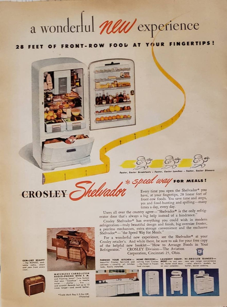 1947 CINE KODAK Magazine 8 Movie Camera CROSLEY Shelvador Refrigerator Kitchen Appliance Vintage Print Ad image 2