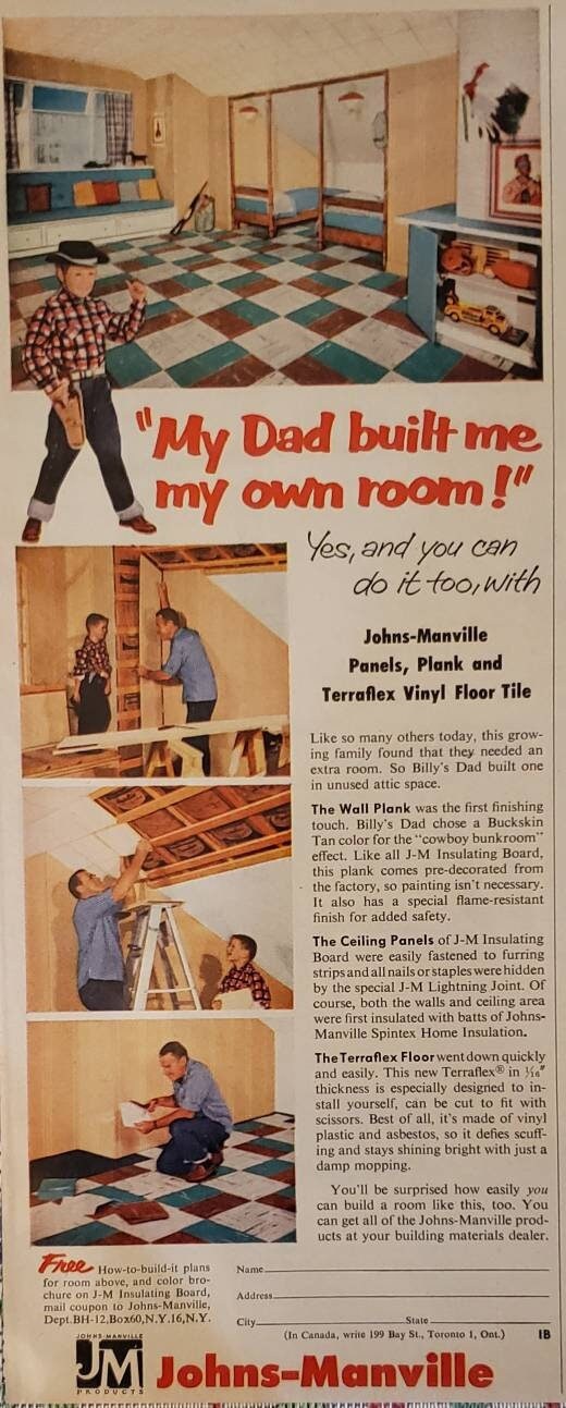 1954 JOHNS MANVILLE Asbestos Ceiling Panels Wall Planks Terraflex