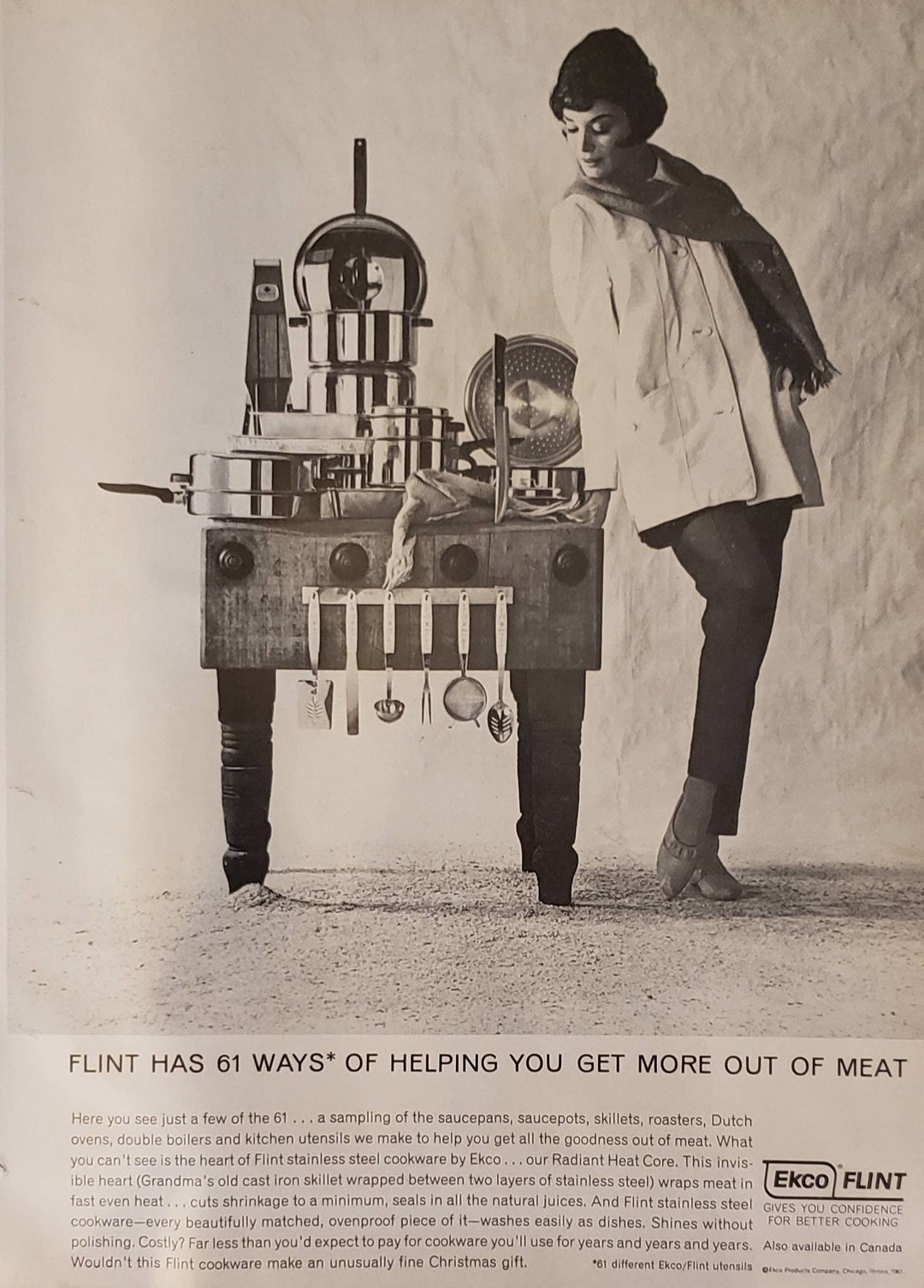 1961 EKCO FLINT Meat Cooking Kitchen Utensils Cookware Vintage Print Ad