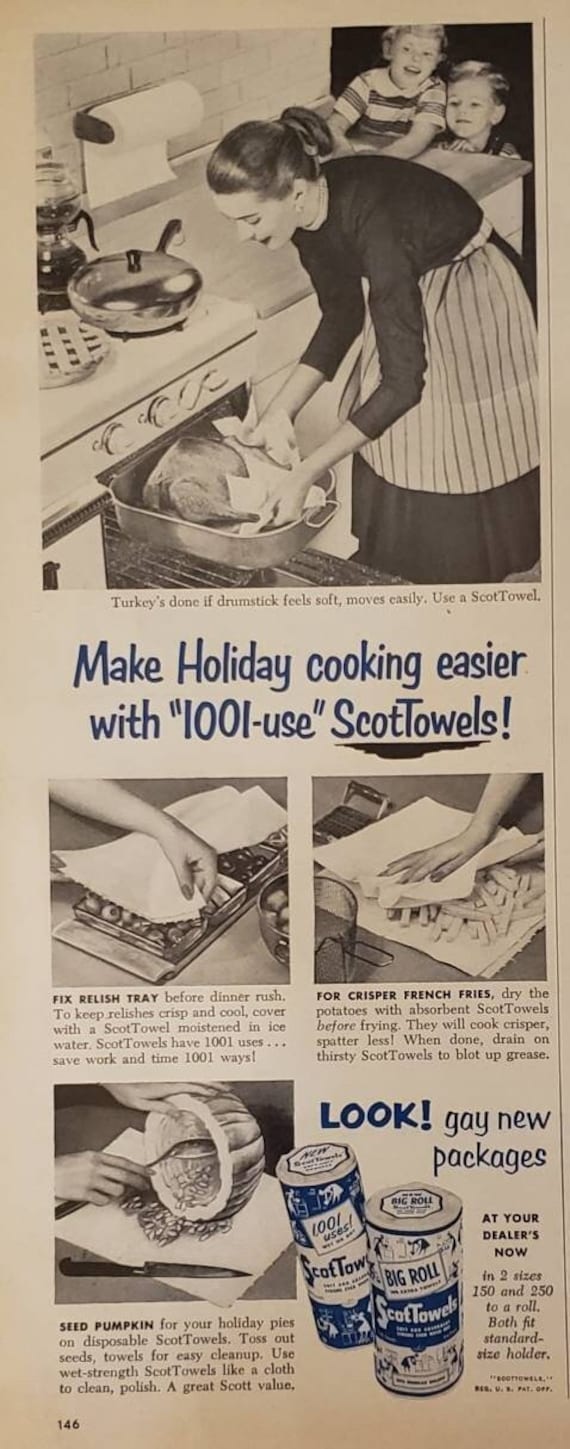 1954 Scottowels Paper Towels Holiday Cooking Vintage Print Ad