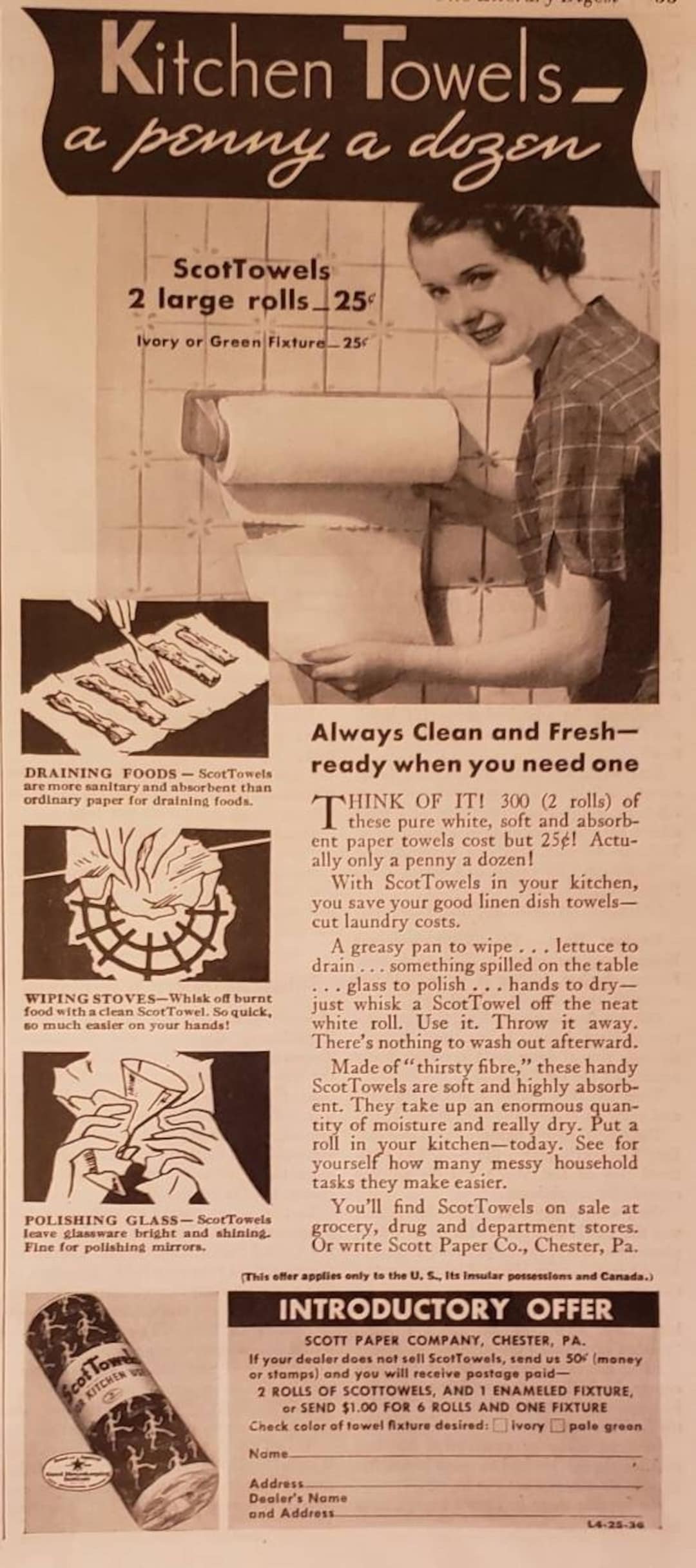 1936 Scottowels Scott Paper Company Kitchen Towels Cleaning