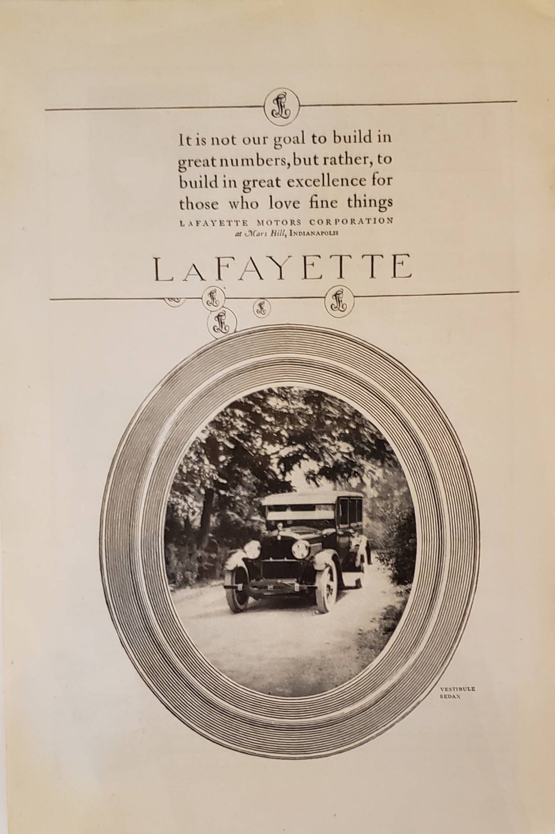 1922 LAFAYETTE MOTORS Vestibule Sedan Car Automobile Vintage Print Ad