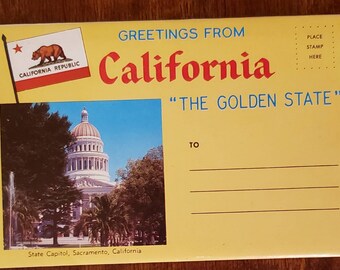 Pasta de cartão postal vintage da CALIFÓRNIA The Golden State 12 visualizações